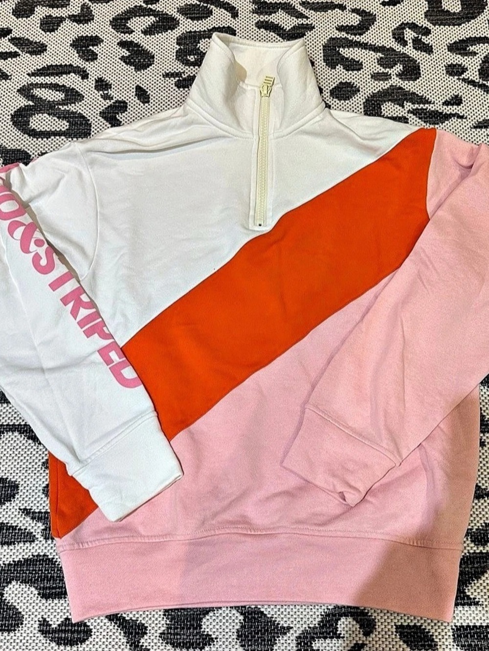 Solid & Striped Quarter-Zip Pullover Sweatshirt in Colorblock Stripe Colorblock